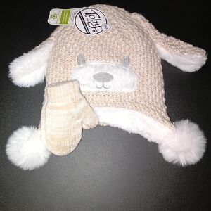 Infant Tan Bear Hat and Mittens Set